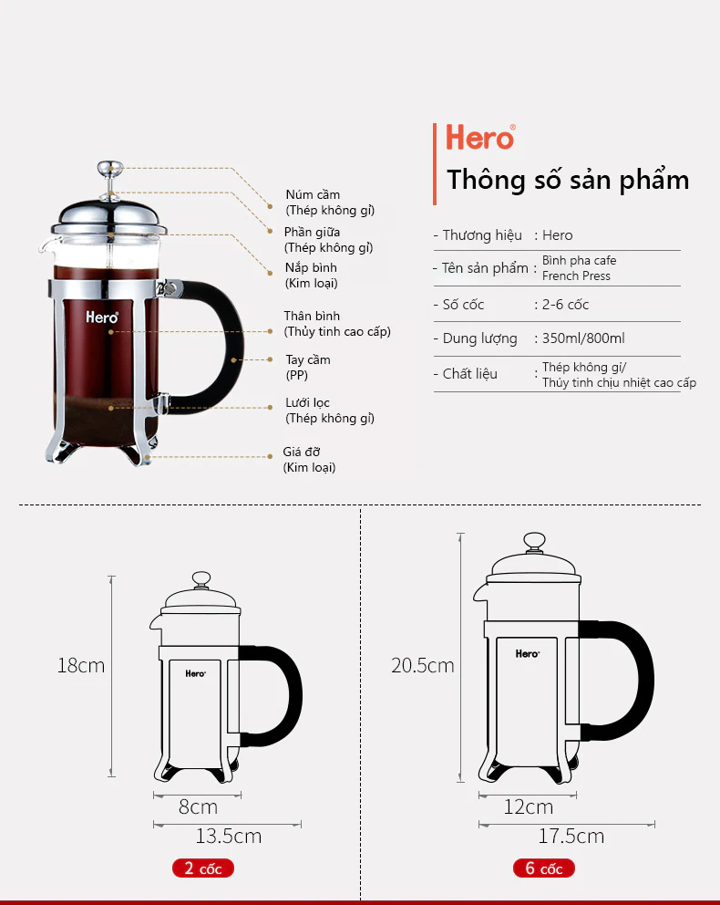 thông số sản phẩm french press hero