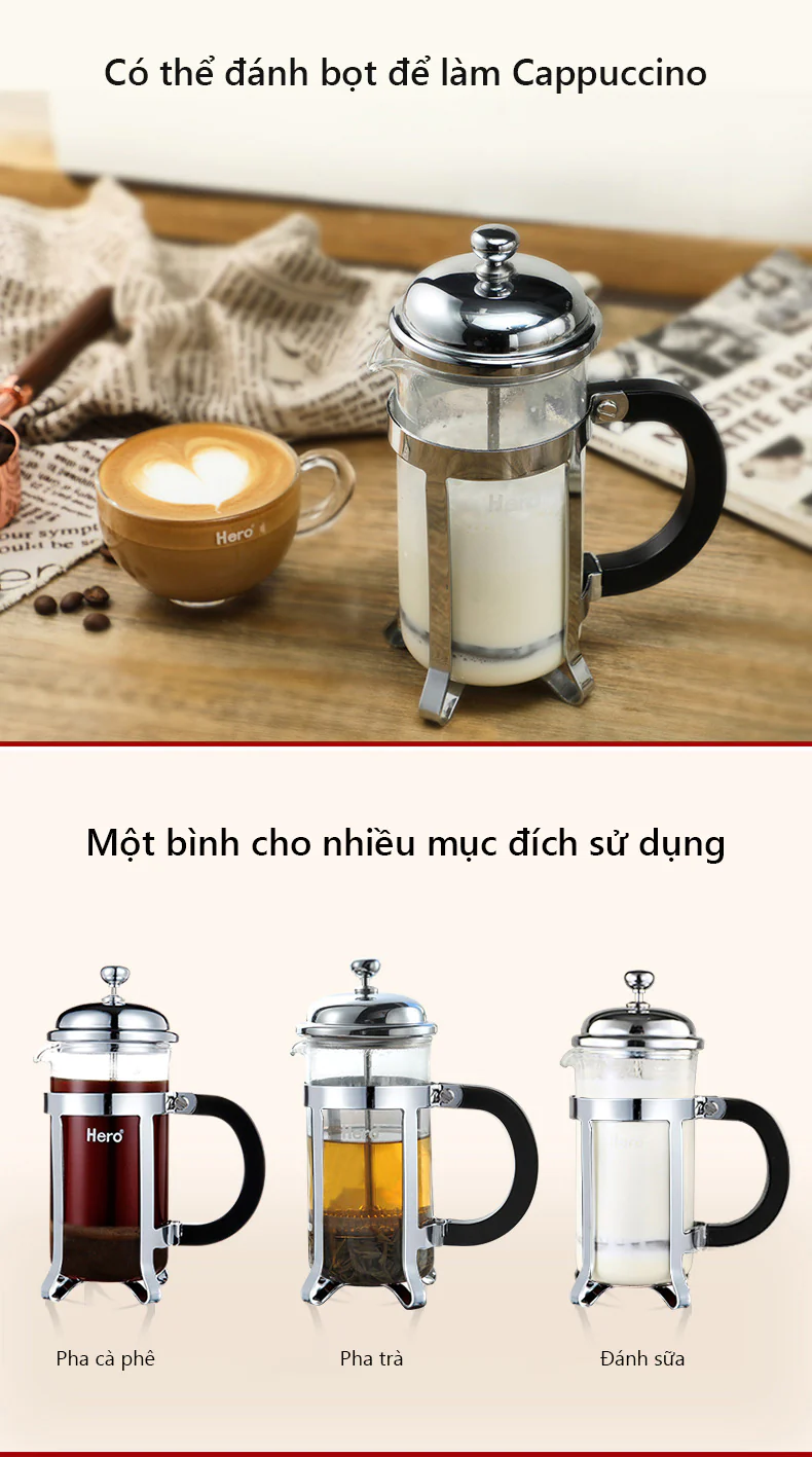 đánh bọt sữa với bình frenchpress
