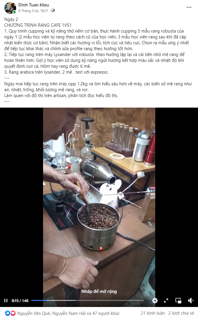 Ngày 2 anh Tuấn học rang cà phê