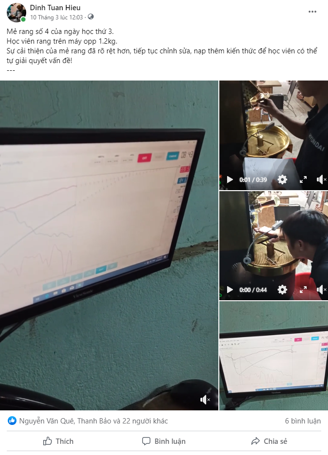 Ngày số 4 học rang cà phê 1 kèm 1 của anh Tuấn