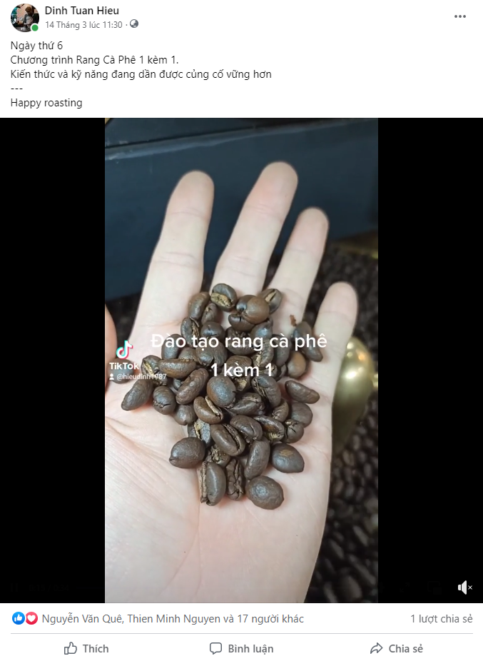 ngày 6 hoc rang cà phê của anh Tuấn